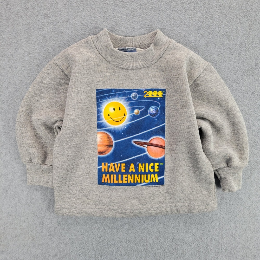 Smiley Sweatshirt‎ Kids 18M Gray Vintage Have a Nice Millennium Space Graphic